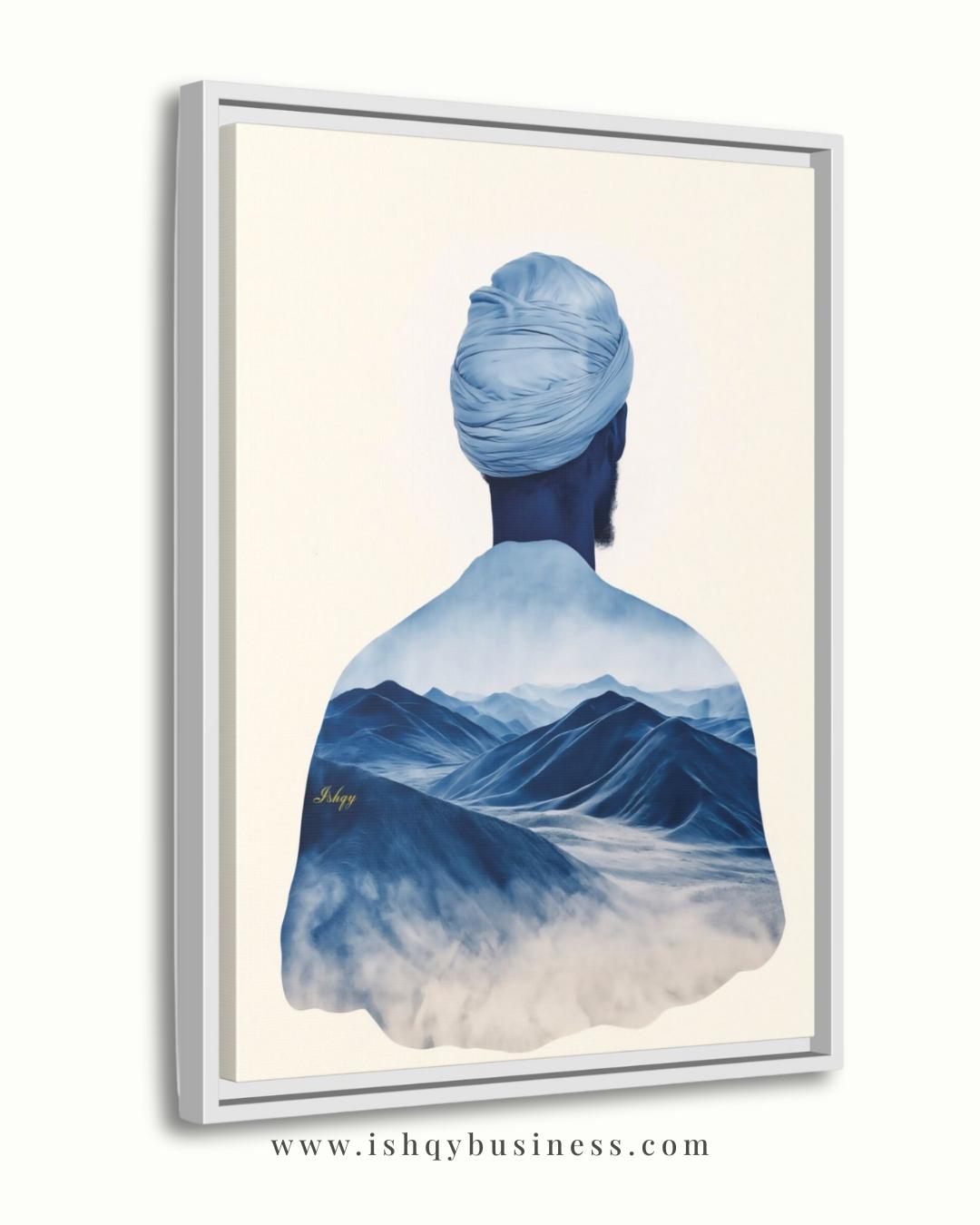 Tuareg Man Wall Art, Sahara Desert Nomad Canvas Painting, Blue Turban African Ethnic Artwork for Boho, Tribal or Cultural Home Decor