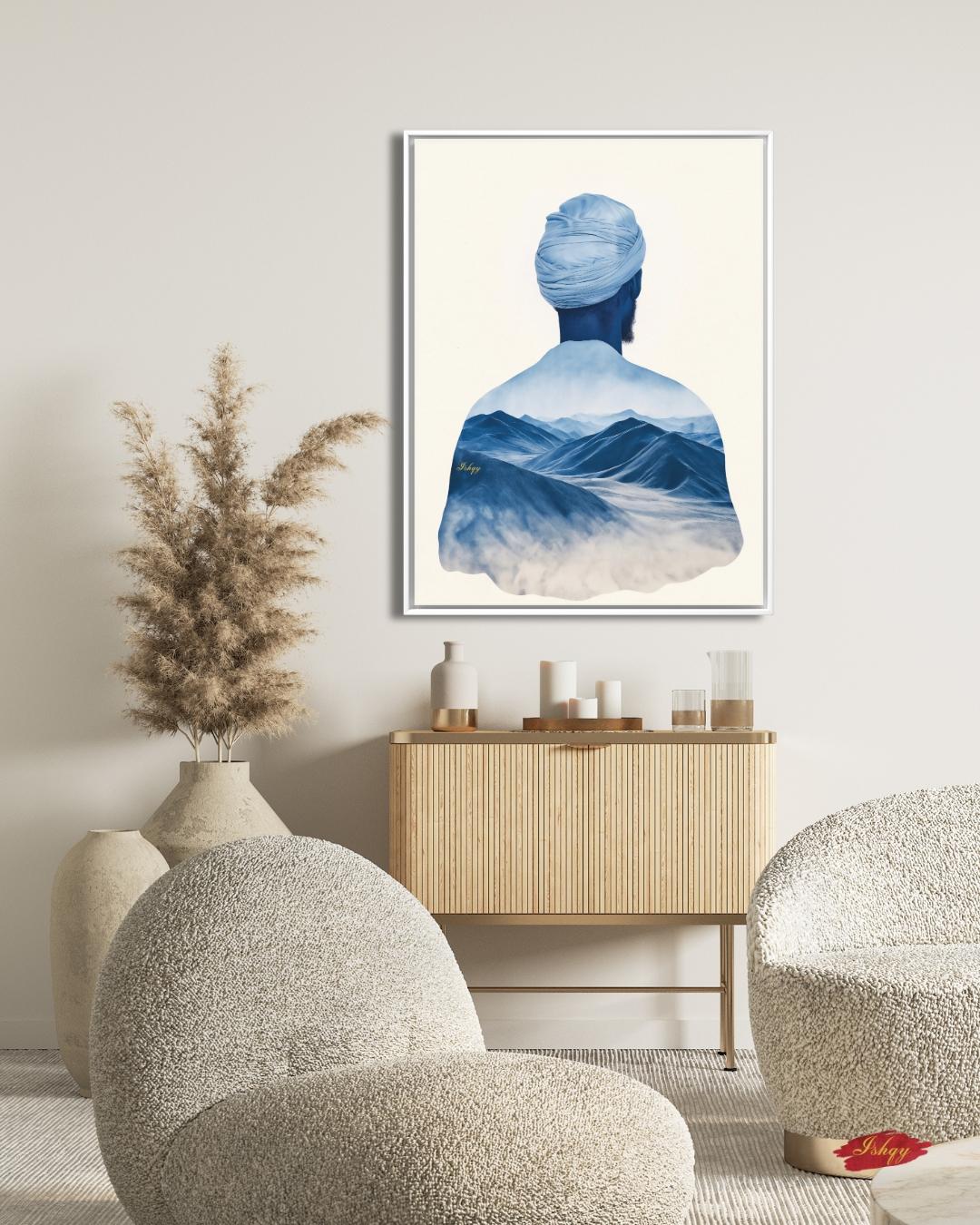 Tuareg Man Wall Art, Sahara Desert Nomad Canvas Painting, Blue Turban African Ethnic Artwork for Boho, Tribal or Cultural Home Decor