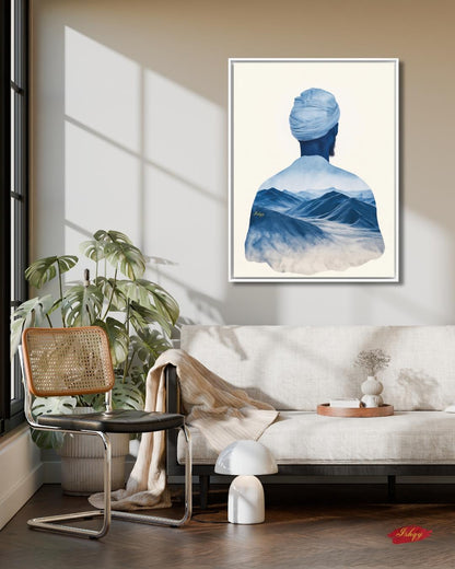 Tuareg Man Wall Art, Sahara Desert Nomad Canvas Painting, Blue Turban African Ethnic Artwork for Boho, Tribal or Cultural Home Decor