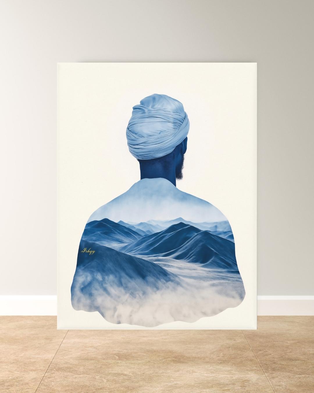 Tuareg Man Wall Art, Sahara Desert Nomad Canvas Painting, Blue Turban African Ethnic Artwork for Boho, Tribal or Cultural Home Decor