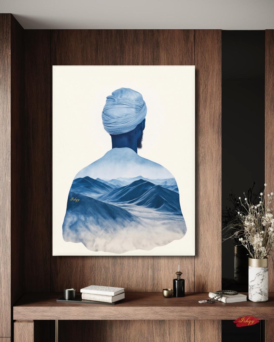 Tuareg Man Wall Art, Sahara Desert Nomad Canvas Painting, Blue Turban African Ethnic Artwork for Boho, Tribal or Cultural Home Decor