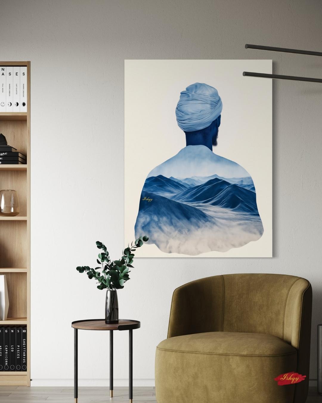 Tuareg Man Wall Art, Sahara Desert Nomad Canvas Painting, Blue Turban African Ethnic Artwork for Boho, Tribal or Cultural Home Decor