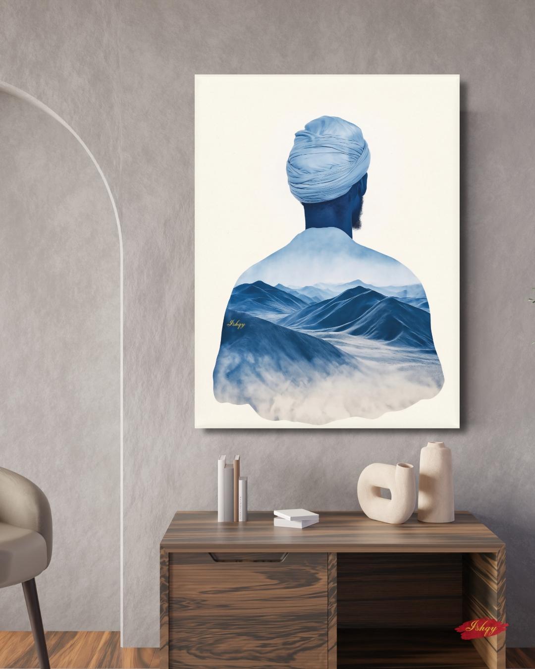 Tuareg Man Wall Art, Sahara Desert Nomad Canvas Painting, Blue Turban African Ethnic Artwork for Boho, Tribal or Cultural Home Decor
