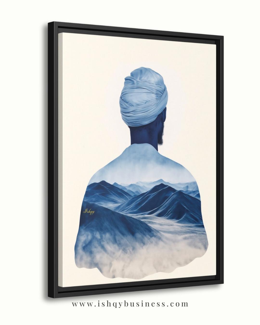 Tuareg Man Wall Art, Sahara Desert Nomad Canvas Painting, Blue Turban African Ethnic Artwork for Boho, Tribal or Cultural Home Decor