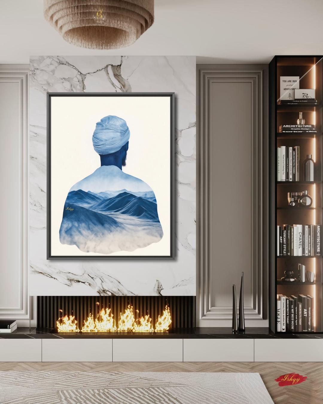 Tuareg Man Wall Art, Sahara Desert Nomad Canvas Painting, Blue Turban African Ethnic Artwork for Boho, Tribal or Cultural Home Decor