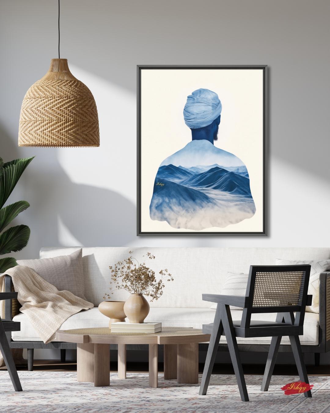 Tuareg Man Wall Art, Sahara Desert Nomad Canvas Painting, Blue Turban African Ethnic Artwork for Boho, Tribal or Cultural Home Decor