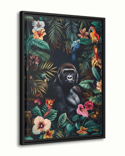 Jungle Gorilla Painting Canvas Framed Canvas, Tropical Rainforest Wildlife Art Print, Colorful Jungle Wall Art For Living Room, Bedroom, Office