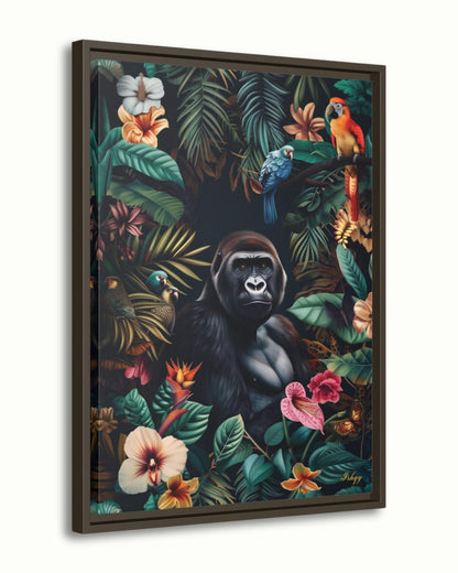Jungle Gorilla Painting Canvas Framed Canvas, Tropical Rainforest Wildlife Art Print, Colorful Jungle Wall Art For Living Room, Bedroom, Office