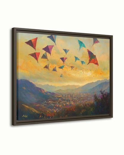 Kabul Kite Festival Painting, Afghan Wall Art, Colorful Cityscape Canvas, Mountain Sunset Decor, Cultural Travel Home Art
