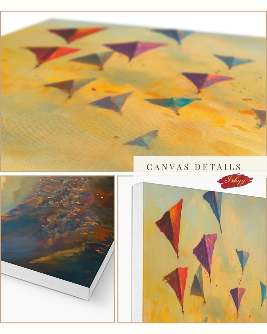 Kabul Kite Festival Painting, Afghan Wall Art, Colorful Cityscape Canvas, Mountain Sunset Decor, Cultural Travel Home Art