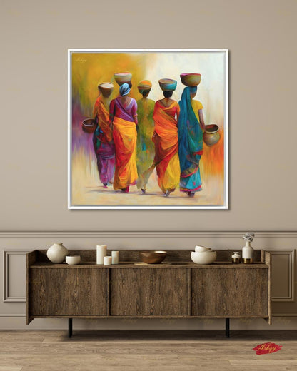 Indian Art, Indian Wall Art, Indian Paintings, Indian Lady Painting, Canvas Wall Art, Framed Canvas Print, Extra Large Indian Women Painting