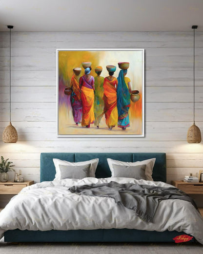 Indian Art, Indian Wall Art, Indian Paintings, Indian Lady Painting, Canvas Wall Art, Framed Canvas Print, Extra Large Indian Women Painting