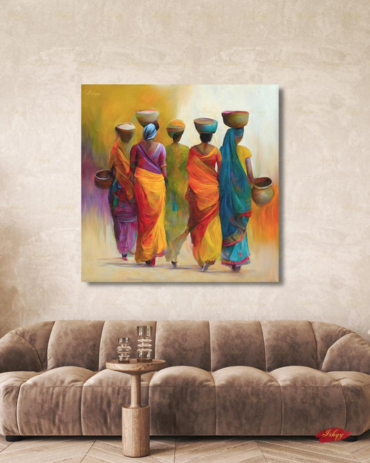 Indian Art, Indian Wall Art, Indian Paintings, Indian Lady Painting, Canvas Wall Art, Framed Canvas Print, Extra Large Indian Women Painting
