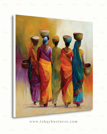 Indian Art, Indian Wall Art, Indian Paintings, Indian Lady Painting, Canvas Wall Art, Framed Canvas Print, Extra Large Indian Women Painting