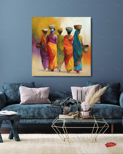 Indian Art, Indian Wall Art, Indian Paintings, Indian Lady Painting, Canvas Wall Art, Framed Canvas Print, Extra Large Indian Women Painting