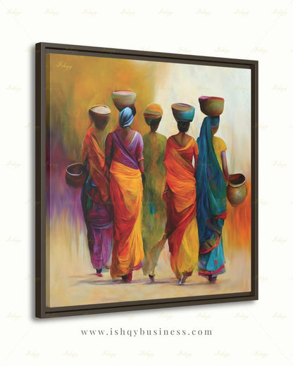 Indian Art, Indian Wall Art, Indian Paintings, Indian Lady Painting, Canvas Wall Art, Framed Canvas Print, Extra Large Indian Women Painting
