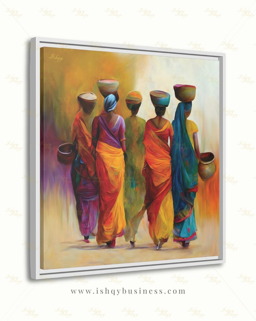 Indian Art, Indian Wall Art, Indian Paintings, Indian Lady Painting, Canvas Wall Art, Framed Canvas Print, Extra Large Indian Women Painting