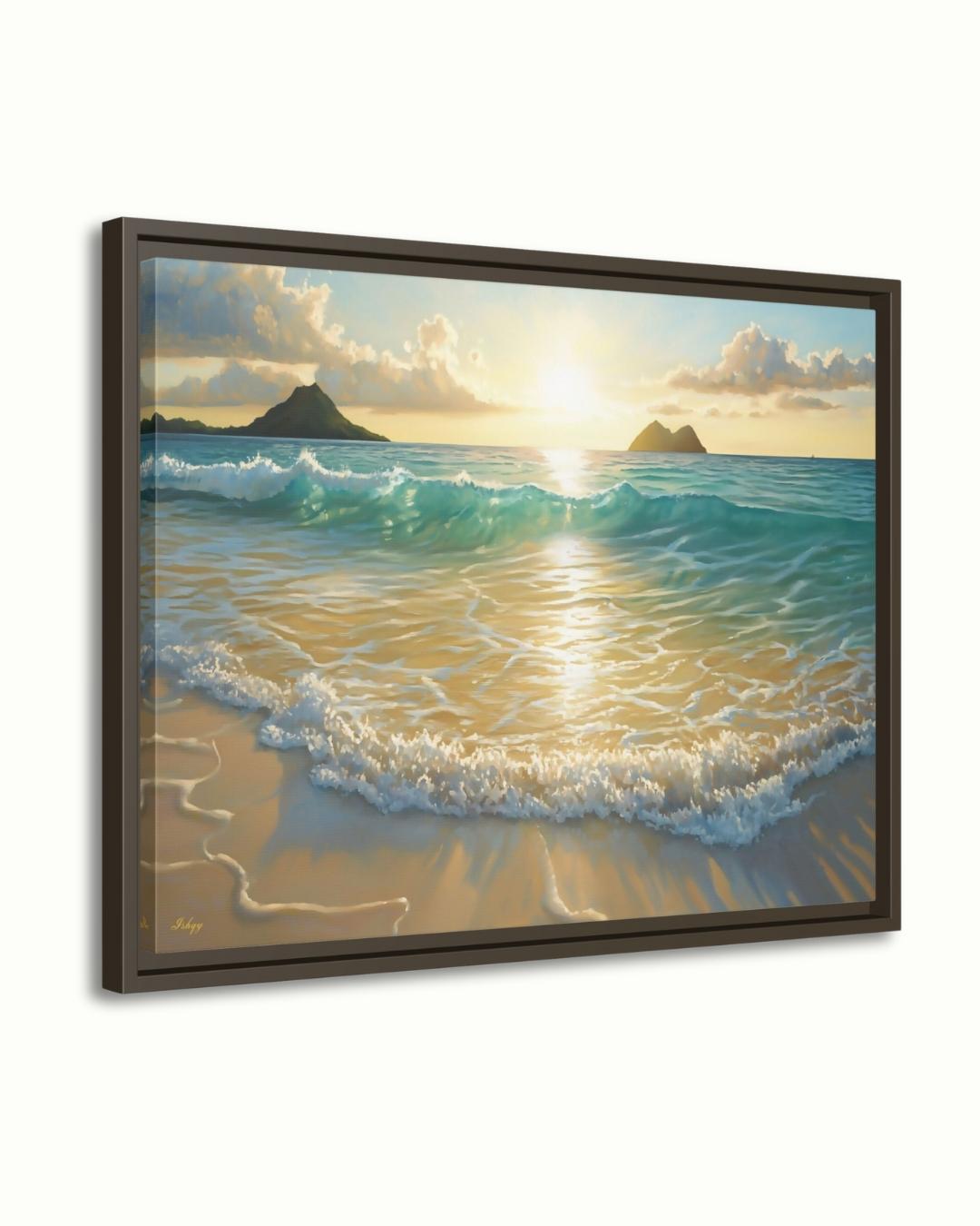 Lanikai Beach Sunrise Painting, Hawaii Ocean Wave Wall Art, Tropical Seascape Canvas for Living Room, Bedroom, or Coastal Home Decor