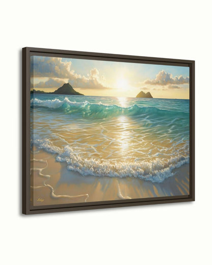 Lanikai Beach Sunrise Painting, Hawaii Ocean Wave Wall Art, Tropical Seascape Canvas for Living Room, Bedroom, or Coastal Home Decor