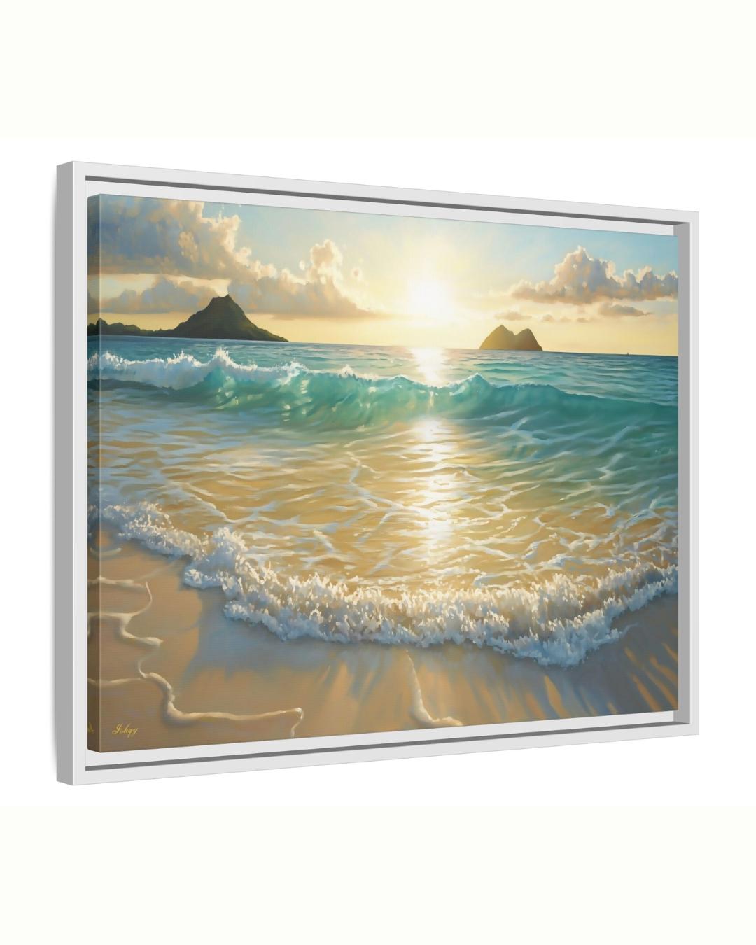 Lanikai Beach Sunrise Painting, Hawaii Ocean Wave Wall Art, Tropical Seascape Canvas for Living Room, Bedroom, or Coastal Home Decor