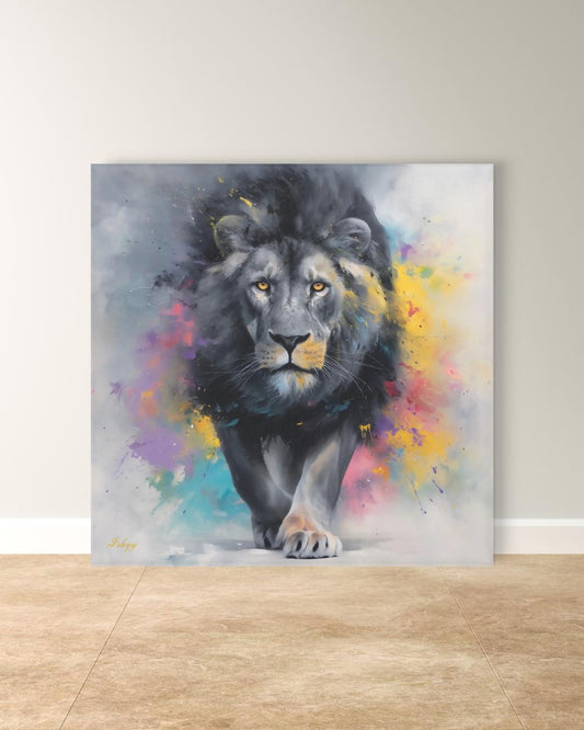 Lion Painting Print Canvas Framed Canvas, Colorful Abstract Lion Art, Modern Safari Animal Wall Art For Living Room Bedroom Office Decor