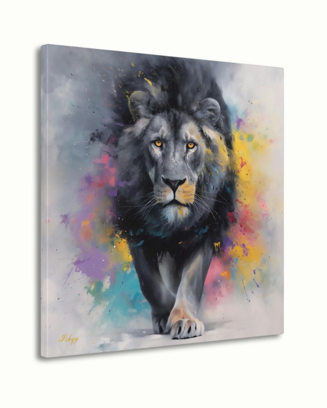 Lion Painting Print Canvas Framed Canvas, Colorful Abstract Lion Art, Modern Safari Animal Wall Art For Living Room Bedroom Office Decor