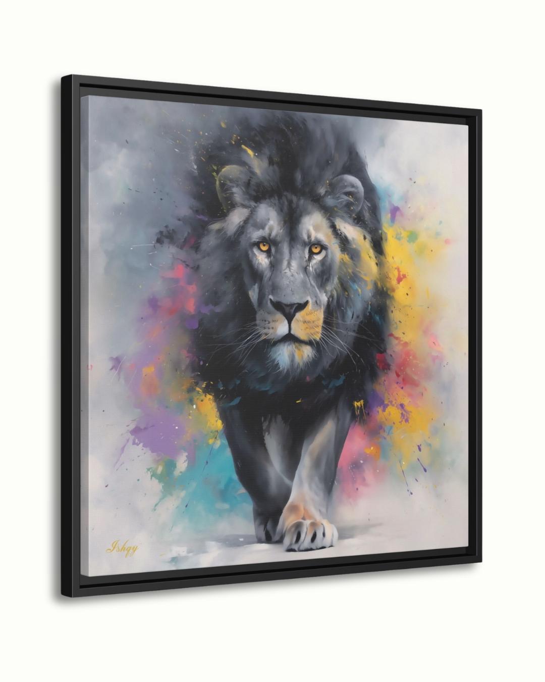 Lion Painting Print Canvas Framed Canvas, Colorful Abstract Lion Art, Modern Safari Animal Wall Art For Living Room Bedroom Office Decor