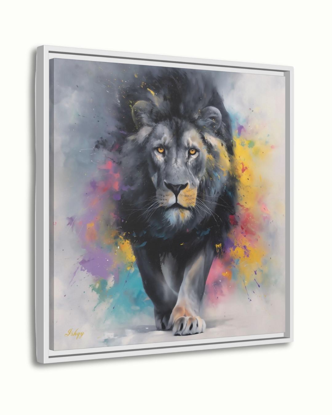 Lion Painting Print Canvas Framed Canvas, Colorful Abstract Lion Art, Modern Safari Animal Wall Art For Living Room Bedroom Office Decor