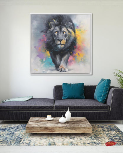 Lion Painting Print Canvas Framed Canvas, Colorful Abstract Lion Art, Modern Safari Animal Wall Art For Living Room Bedroom Office Decor