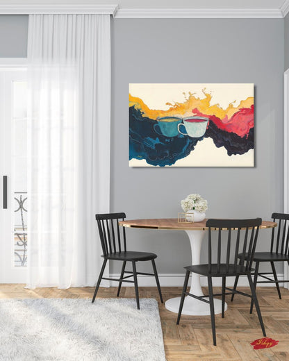 Abstract Coffee Art Splash Painting, Modern Kitchen Wall Decor, Colorful Tea Cups Canvas, Vibrant Home Art Print, Cafe Artwork