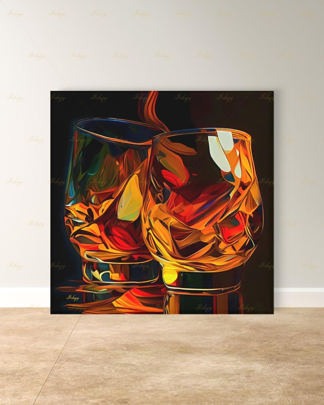 Whiskey Glass Wall Art, Bourbon Bar Canvas Print, Moody Man Cave Decor, Dark Home Bar Art, Whiskey Lover Gift, Framed Canvas Print