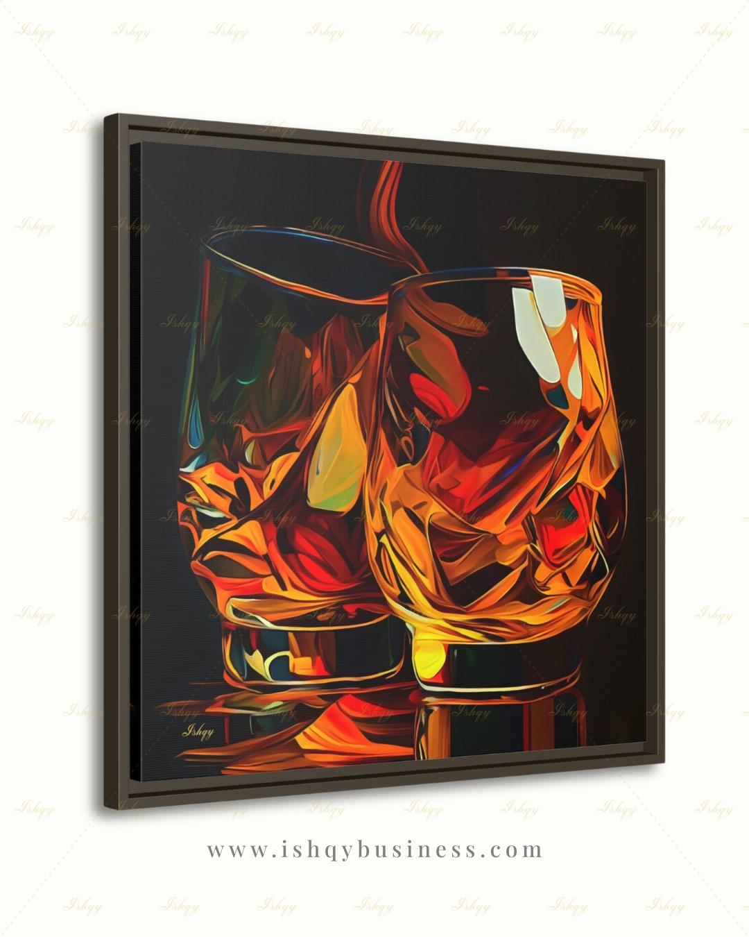 Whiskey Glass Wall Art, Bourbon Bar Canvas Print, Moody Man Cave Decor, Dark Home Bar Art, Whiskey Lover Gift, Framed Canvas Print