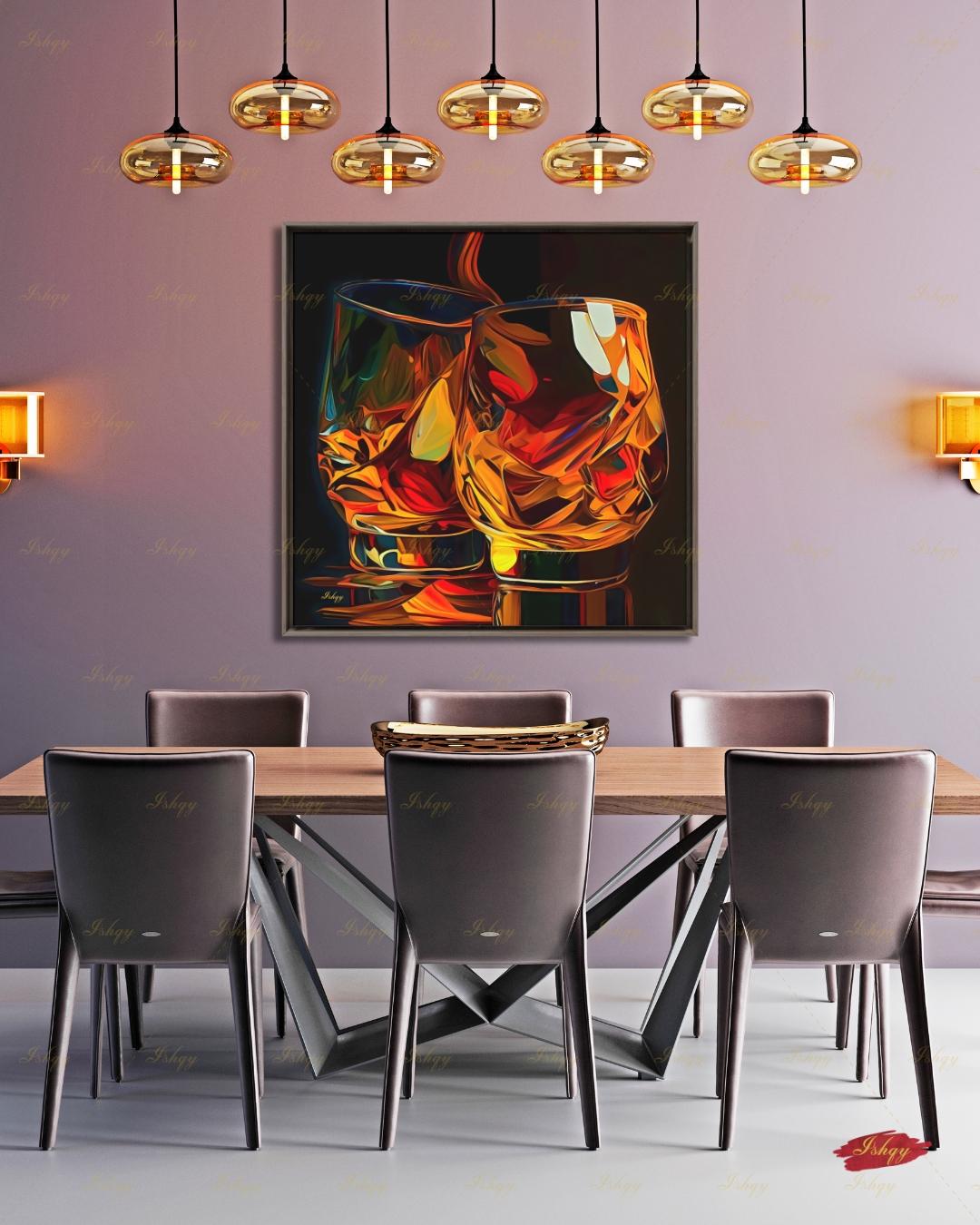 Whiskey Glass Wall Art, Bourbon Bar Canvas Print, Moody Man Cave Decor, Dark Home Bar Art, Whiskey Lover Gift, Framed Canvas Print