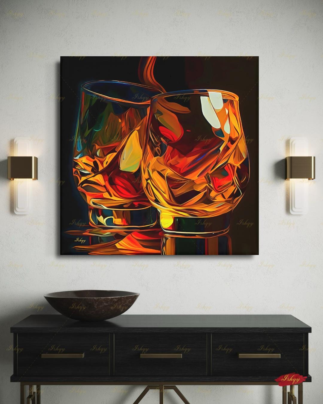 Whiskey Glass Wall Art, Bourbon Bar Canvas Print, Moody Man Cave Decor, Dark Home Bar Art, Whiskey Lover Gift, Framed Canvas Print