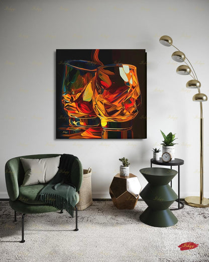Whiskey Glass Wall Art, Bourbon Bar Canvas Print, Moody Man Cave Decor, Dark Home Bar Art, Whiskey Lover Gift, Framed Canvas Print