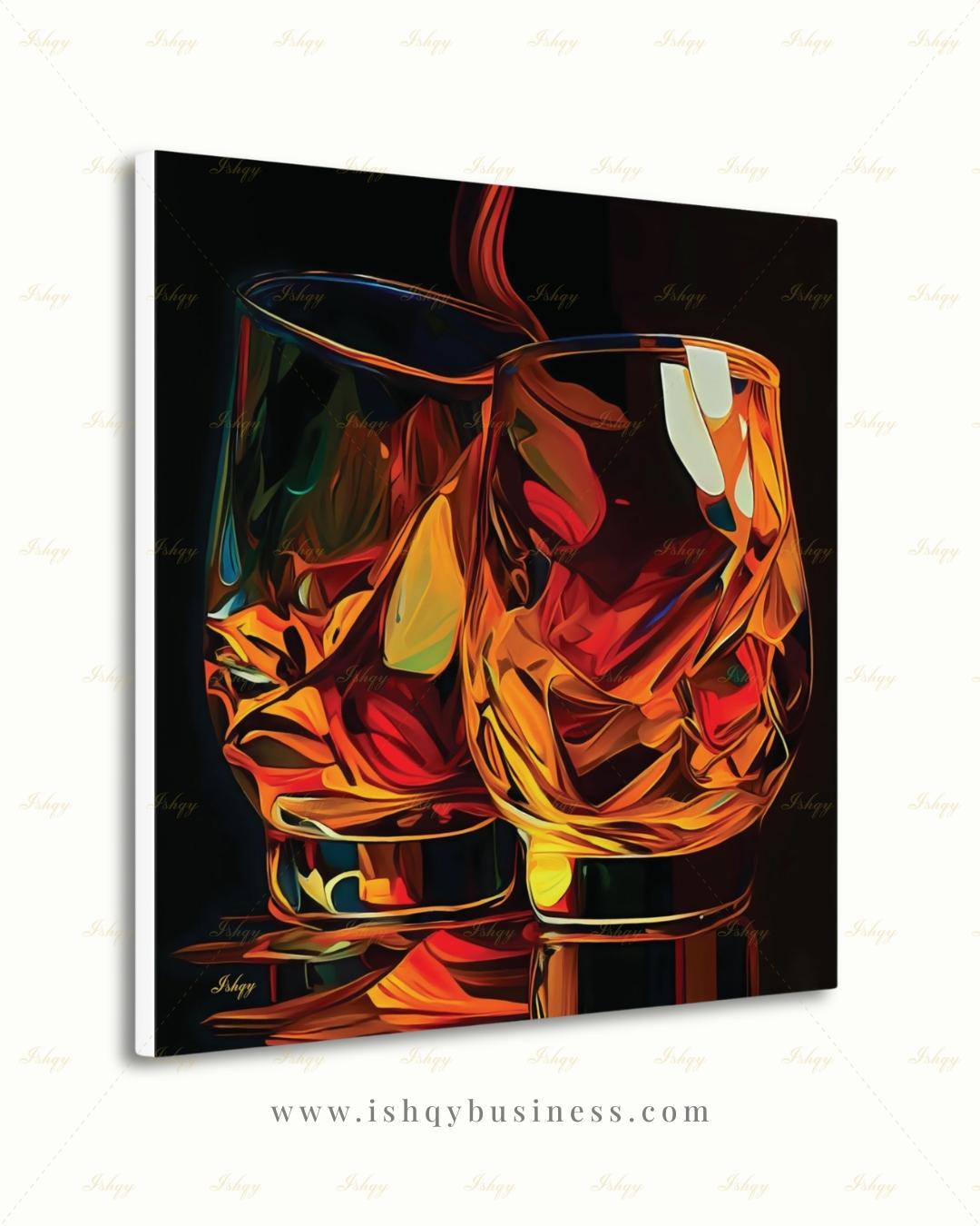 Whiskey Glass Wall Art, Bourbon Bar Canvas Print, Moody Man Cave Decor, Dark Home Bar Art, Whiskey Lover Gift, Framed Canvas Print