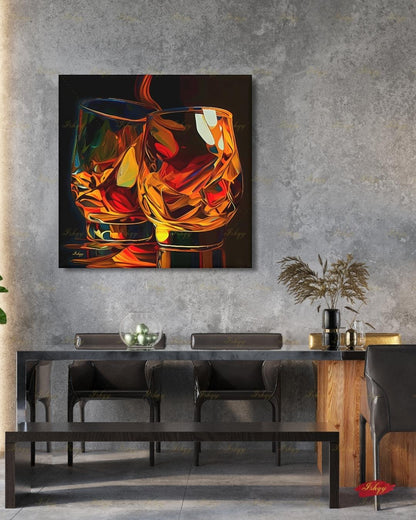 Whiskey Glass Wall Art, Bourbon Bar Canvas Print, Moody Man Cave Decor, Dark Home Bar Art, Whiskey Lover Gift, Framed Canvas Print