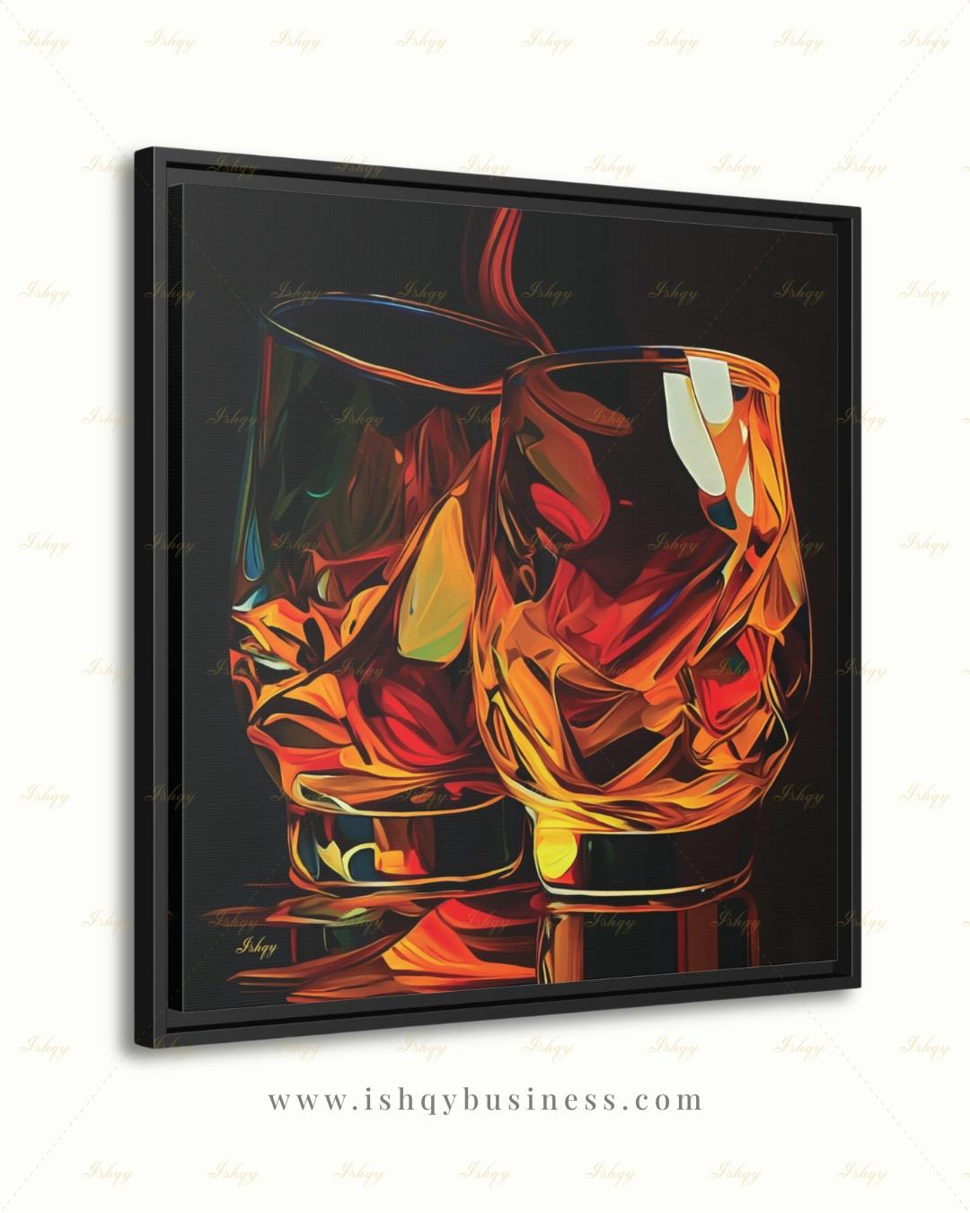 Whiskey Glass Wall Art, Bourbon Bar Canvas Print, Moody Man Cave Decor, Dark Home Bar Art, Whiskey Lover Gift, Framed Canvas Print