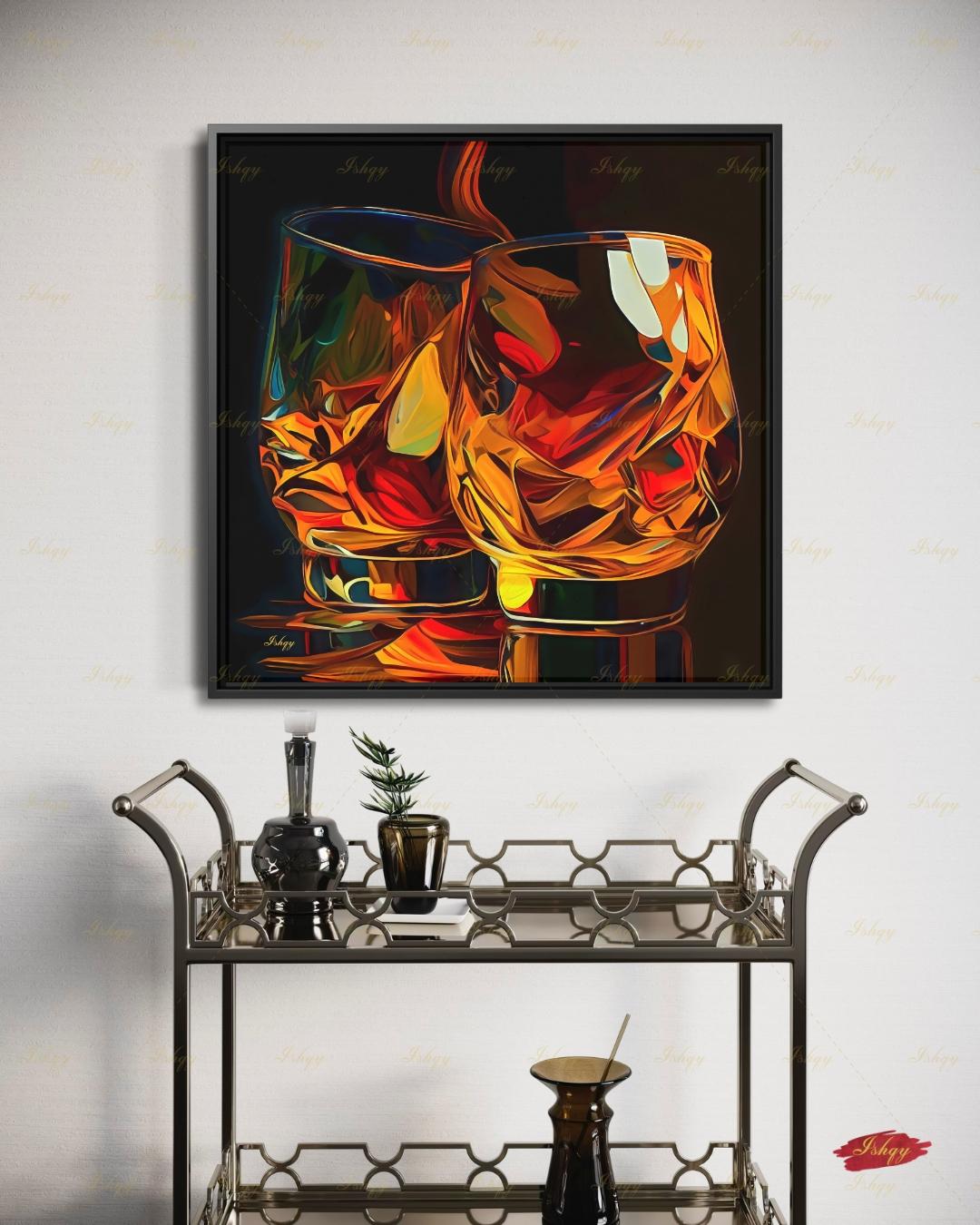Whiskey Glass Wall Art, Bourbon Bar Canvas Print, Moody Man Cave Decor, Dark Home Bar Art, Whiskey Lover Gift, Framed Canvas Print