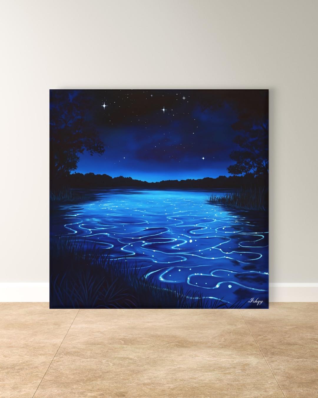 Vieques Bay Bioluminescent Night, Puerto Rico Ocean Wall Art, Blue Water Canvas Print, Coastal Home Decor, Tropical Beach Artwork