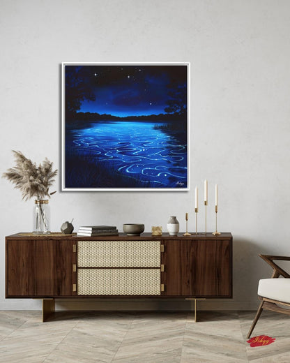 Vieques Bay Bioluminescent Night, Puerto Rico Ocean Wall Art, Blue Water Canvas Print, Coastal Home Decor, Tropical Beach Artwork