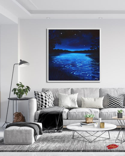 Vieques Bay Bioluminescent Night, Puerto Rico Ocean Wall Art, Blue Water Canvas Print, Coastal Home Decor, Tropical Beach Artwork