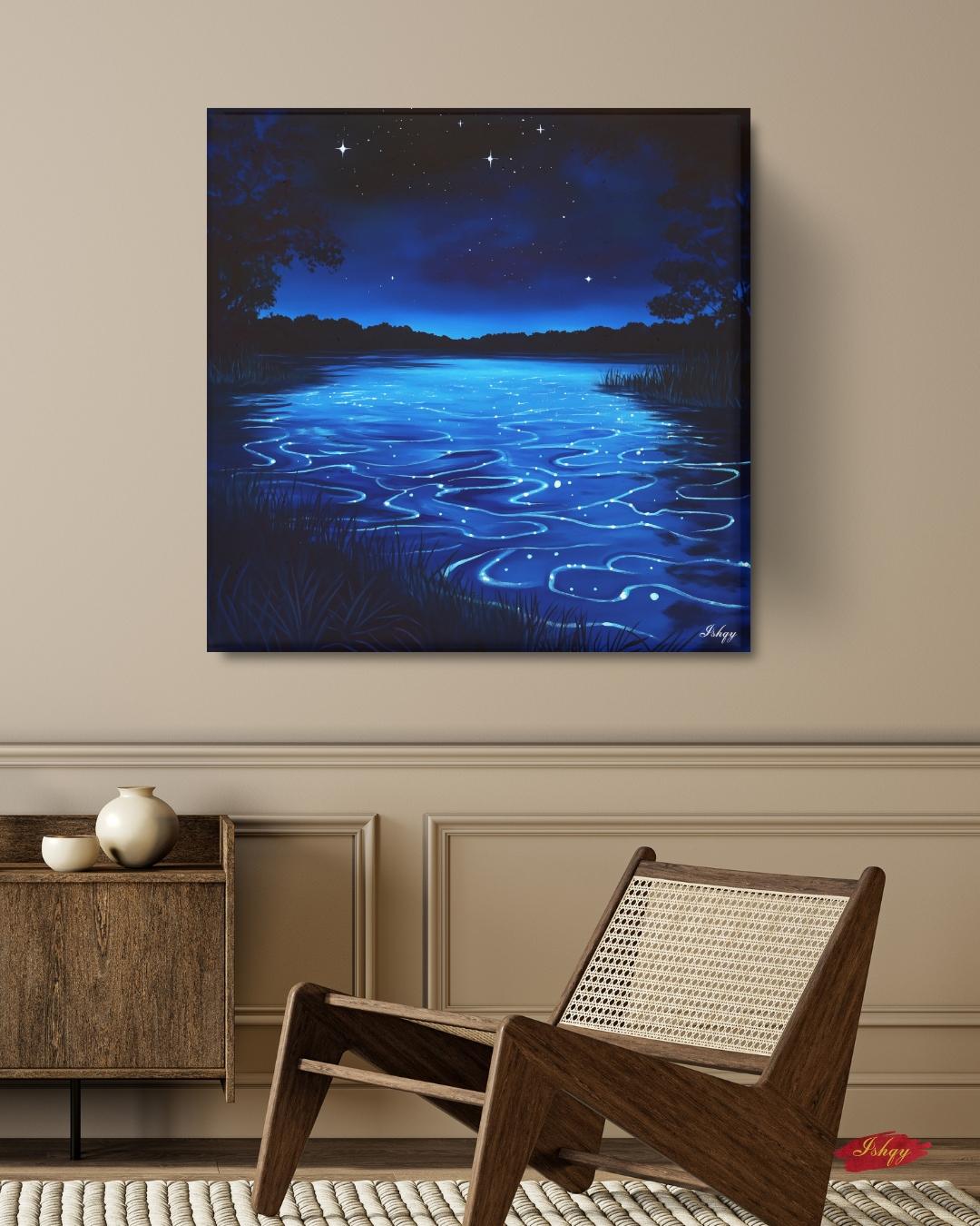 Vieques Bay Bioluminescent Night, Puerto Rico Ocean Wall Art, Blue Water Canvas Print, Coastal Home Decor, Tropical Beach Artwork