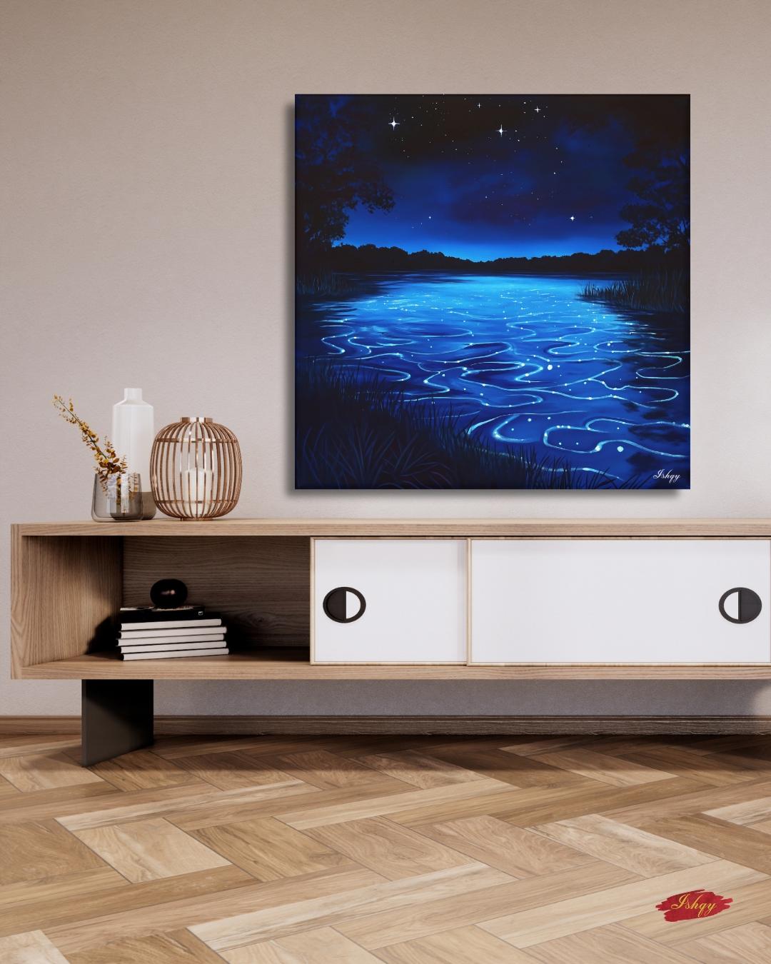 Vieques Bay Bioluminescent Night, Puerto Rico Ocean Wall Art, Blue Water Canvas Print, Coastal Home Decor, Tropical Beach Artwork