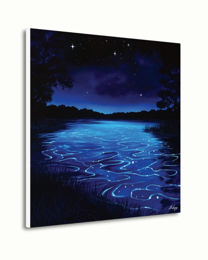 Vieques Bay Bioluminescent Night, Puerto Rico Ocean Wall Art, Blue Water Canvas Print, Coastal Home Decor, Tropical Beach Artwork