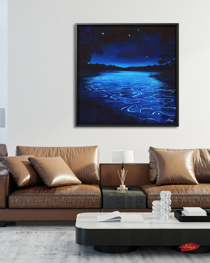 Vieques Bay Bioluminescent Night, Puerto Rico Ocean Wall Art, Blue Water Canvas Print, Coastal Home Decor, Tropical Beach Artwork