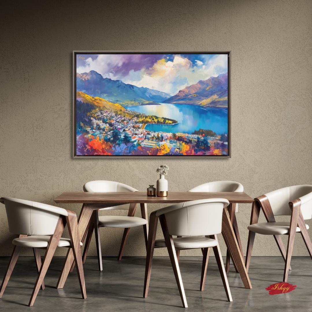 Queenstown Print Lake Wakatipu New Zealand Wall Art Canvas Wall Art Framed Canvas Print Extra Large Above Fireplace Art Housewarming Gift