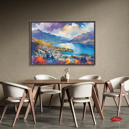 Queenstown Print Lake Wakatipu New Zealand Wall Art Canvas Wall Art Framed Canvas Print Extra Large Above Fireplace Art Housewarming Gift