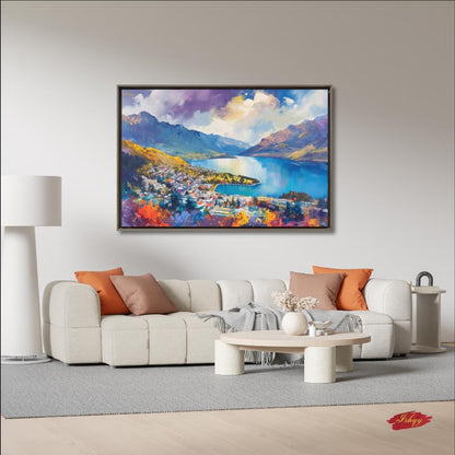 Queenstown Print Lake Wakatipu New Zealand Wall Art Canvas Wall Art Framed Canvas Print Extra Large Above Fireplace Art Housewarming Gift