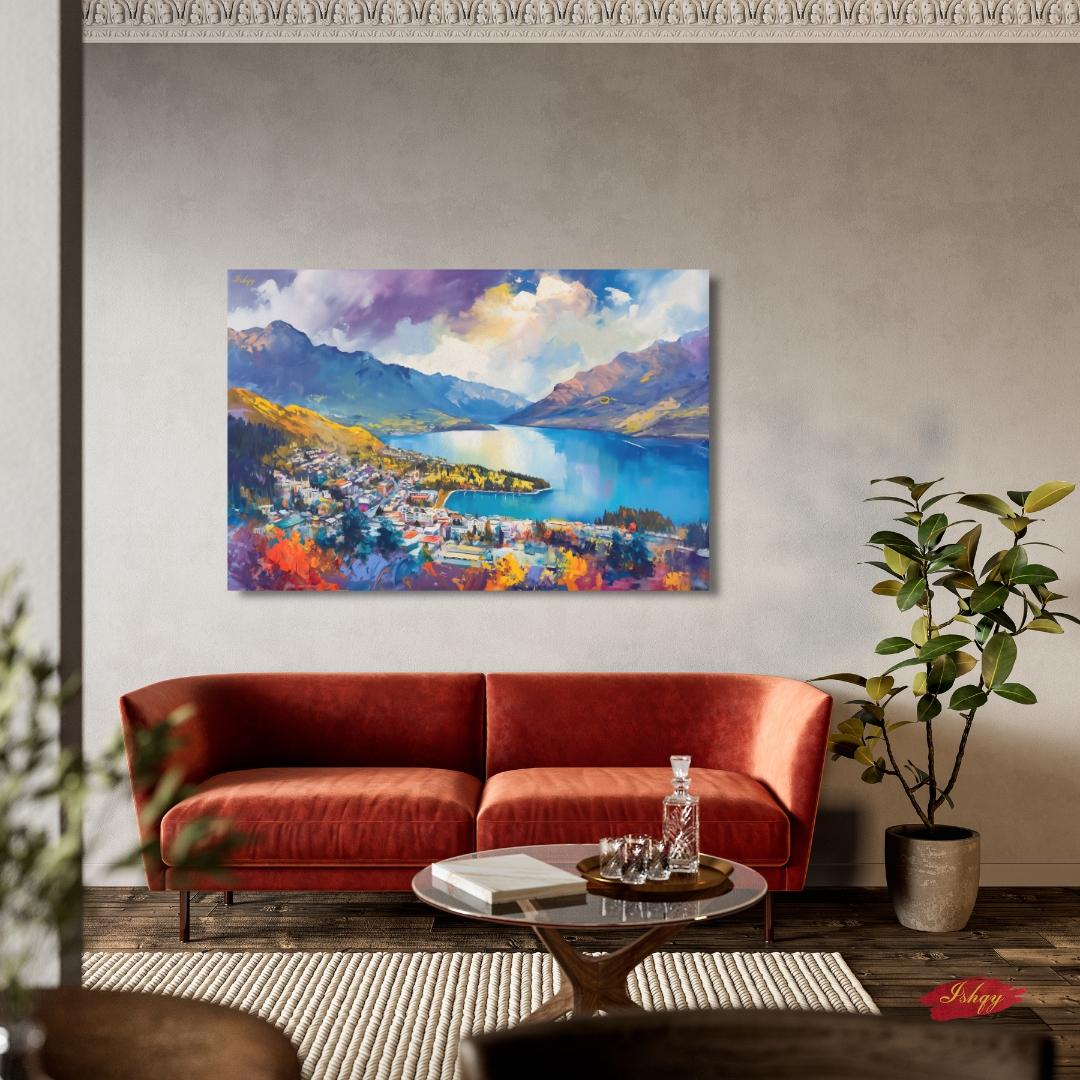 Queenstown Print Lake Wakatipu New Zealand Wall Art Canvas Wall Art Framed Canvas Print Extra Large Above Fireplace Art Housewarming Gift